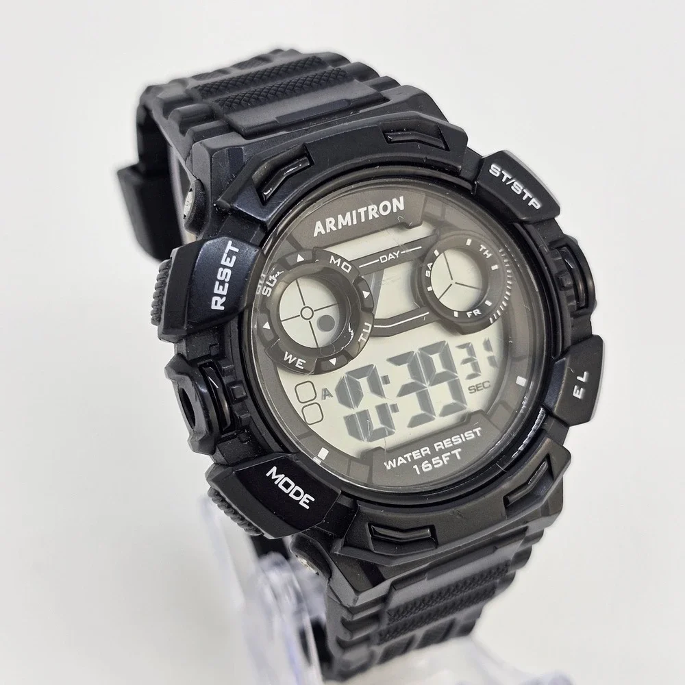 Armitron Pro Sport Digital Watch Men 48MM Day Light Black Plastic Bands Working‎